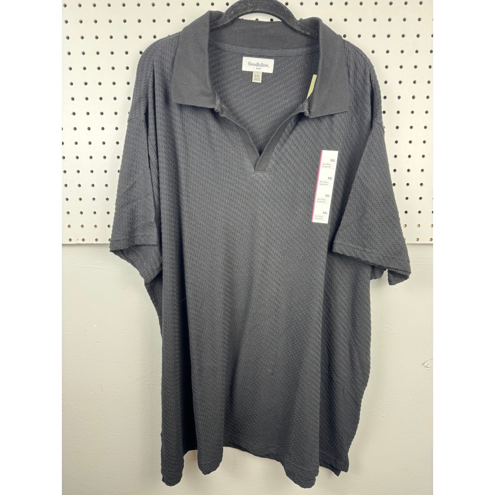 Goodfellow & Co Mens XXL Black Textured Short Sleeve V-Neck Polo Shirt NWT